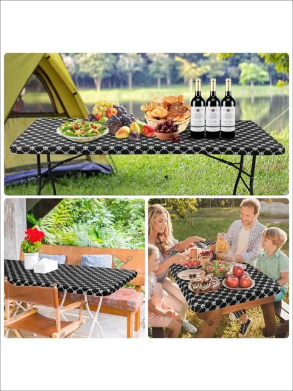 2 Pack Vinyl Fitted Tablecloth Flannel Back Waterproof Elastic Table Cover